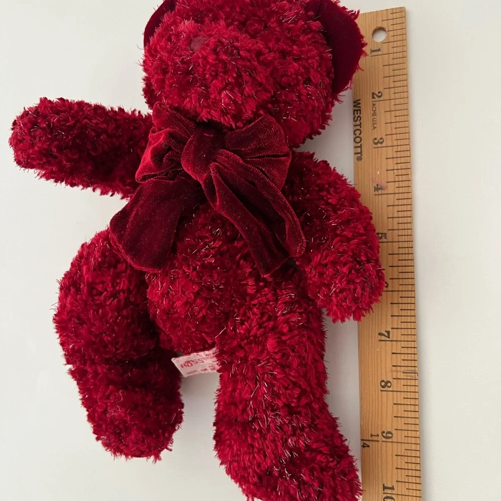 Russ Rosetta Burgundy HolidayRed Shimmering Plush Teddy Bear Velvet Bow HandMade